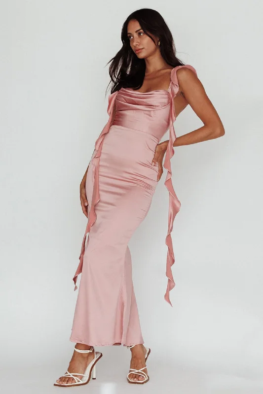 Early Access Blushing Ruffle Trim Midi Dress Mauve