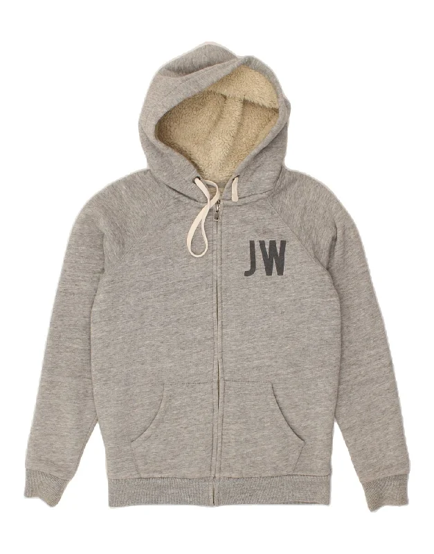 Deal Zone JACK WILLS Womens Graphic Zip Hoodie Sweater UK 10 Small  Grey Cotton