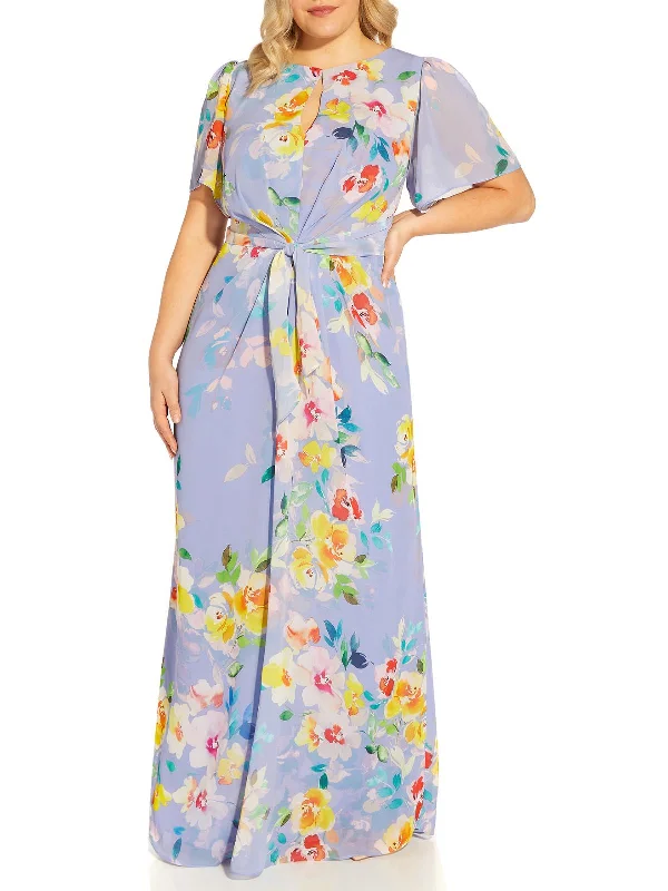 Overstock Plus Womens Chiffon Floral Print Evening Dress