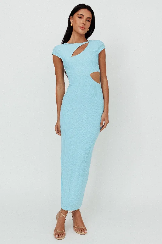 Limited Availability Elenice Cap Sleeve Cut-Out Midi Dress Blue