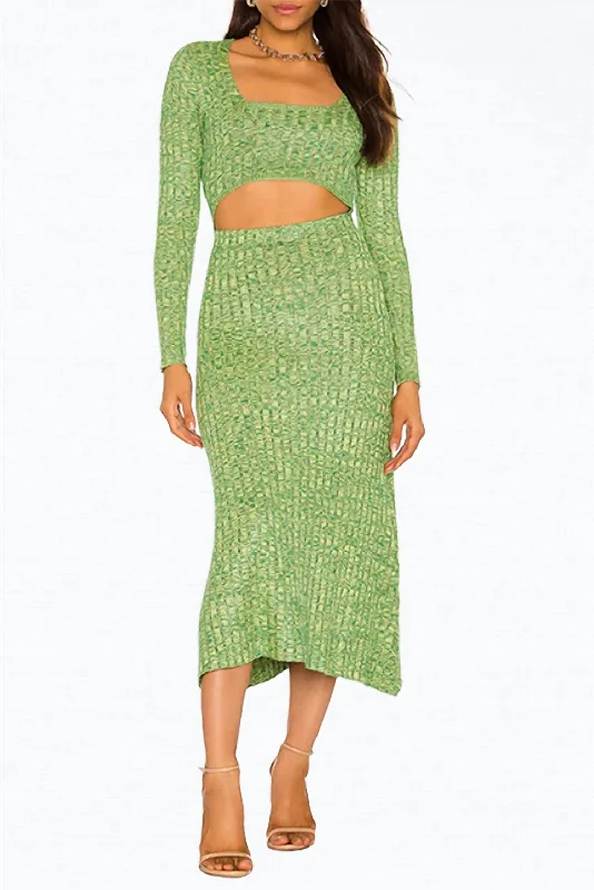Act Fast Skye Cutout Ribbed-Knit Midi Dress In Marled Lime