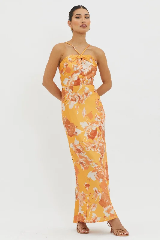 Fantastic Offers Carter Foldover Neckline Maxi Dress Orange Yellow