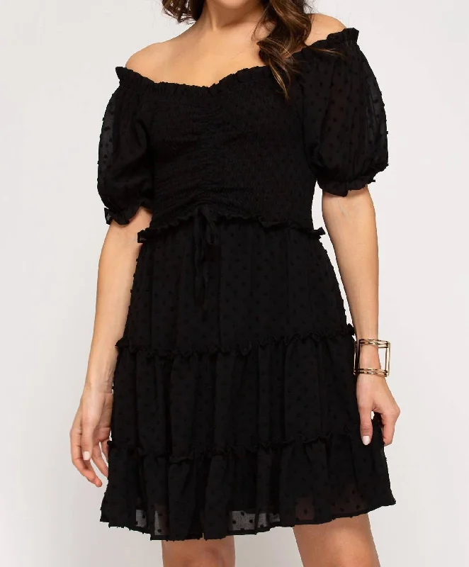 Unmissable Offer Smocked Tiered Off The Shoulder Dress in Black