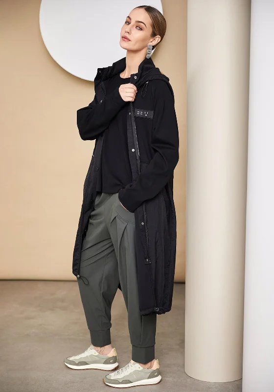 Hot Deal Naya Contrast Material Long Jacket, Black