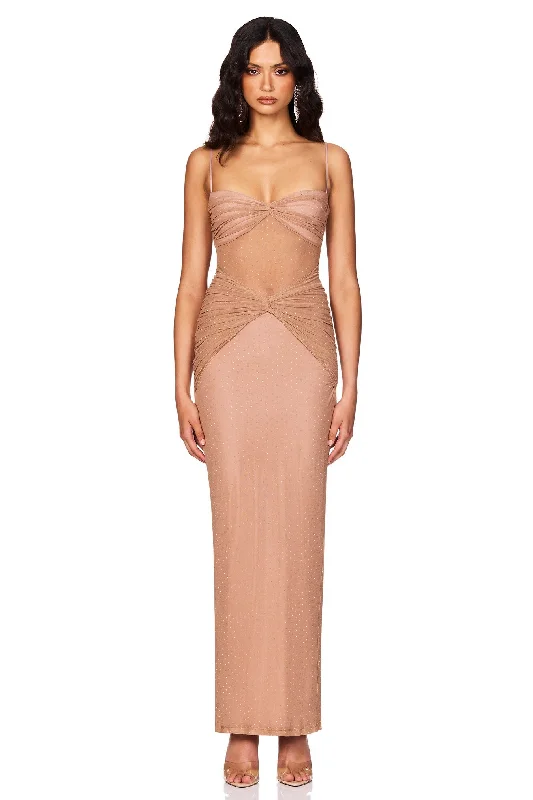Blowout Deals Nookie Crystal Mesh Maxi Dress - Nude