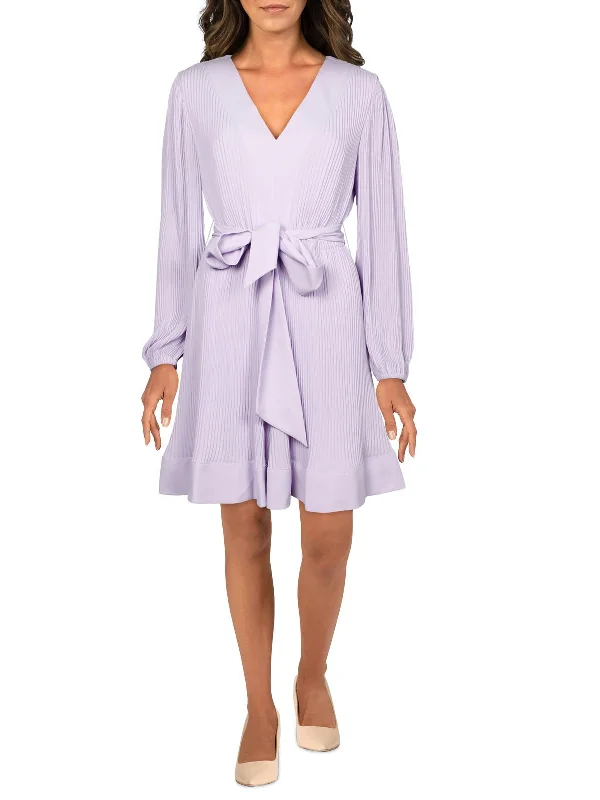 Midnight Madness Liv Womens Pleated Belted Fit & Flare Dress