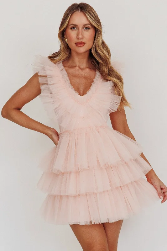 Super Bargain Froufrou Layered Tulle Mini Dress Blush