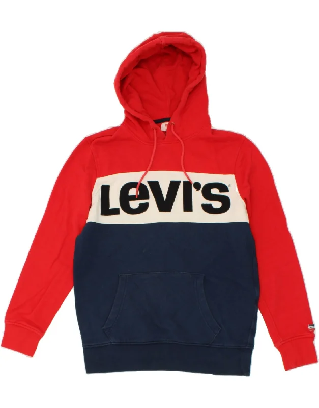 Super Sale LEVI'S Womens Graphic Hoodie Jumper UK 14 Medium Red Colourblock Cotton