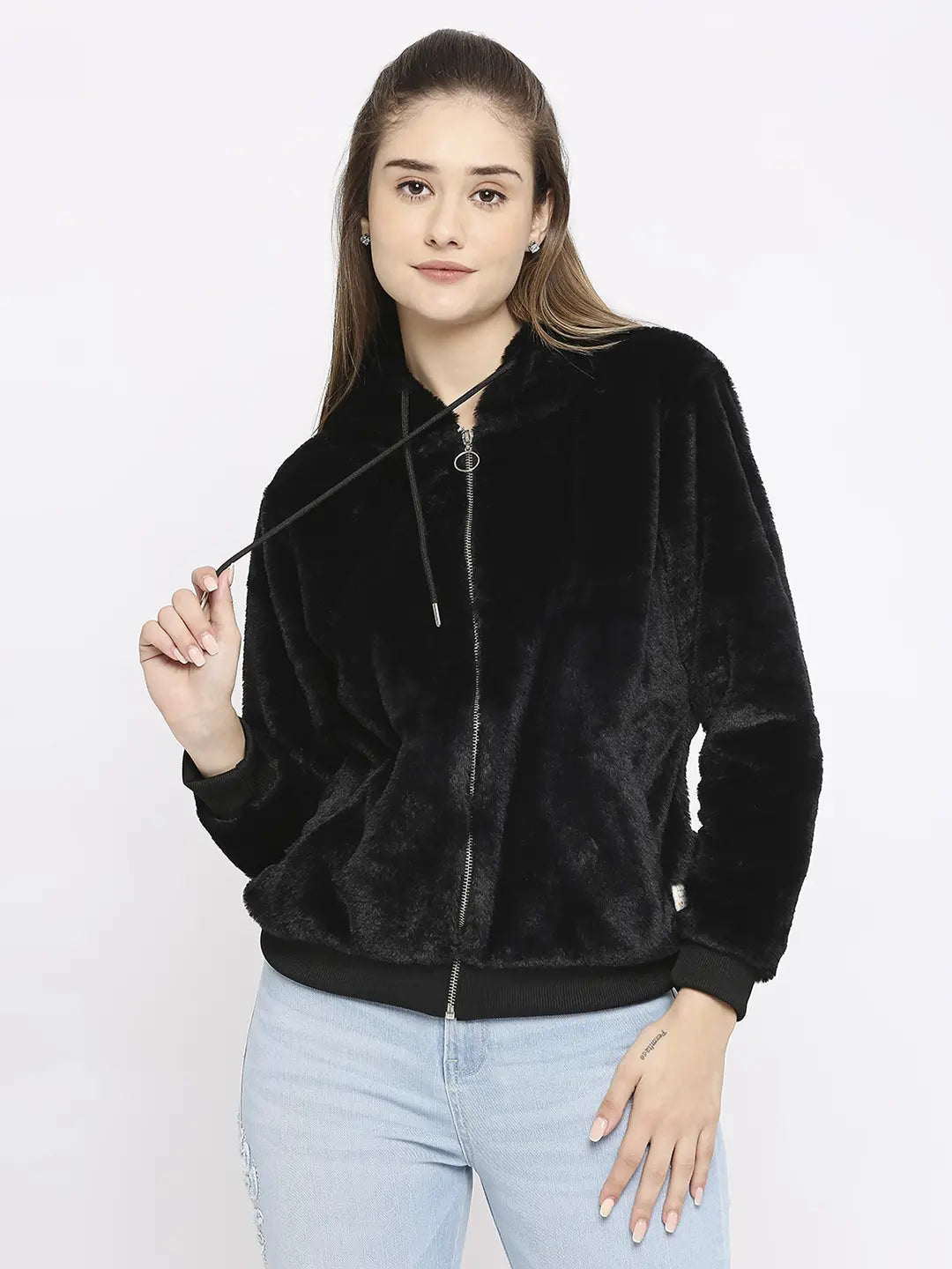 Today Only Spykar Women Black Blended Regular Fit Plain Hoodie