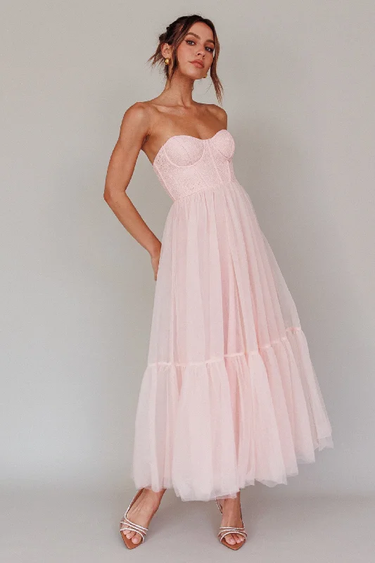 Early Bird Discount Dancing With Me Sweetheart Tulle Midi Dress Pink