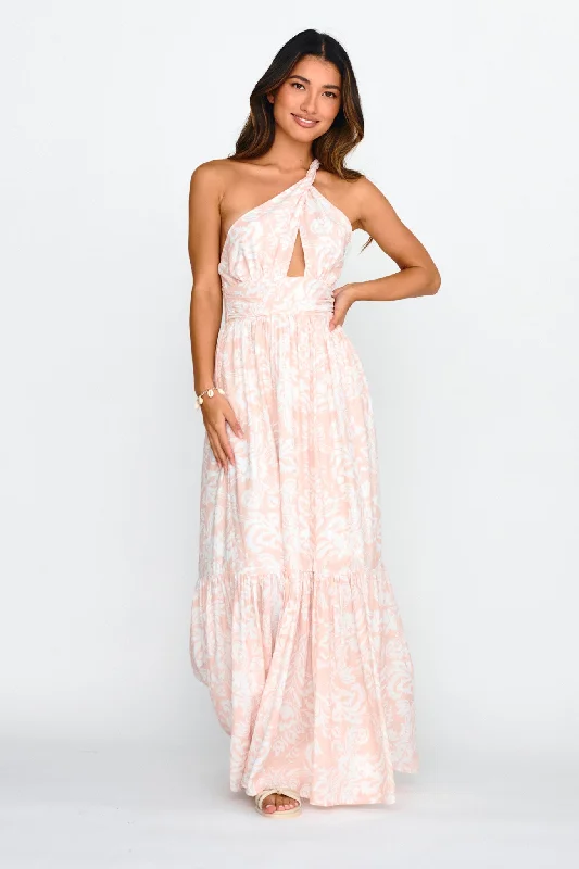 Limited Time Kamali One-Shoulder Keyhole Maxi Dress Beige