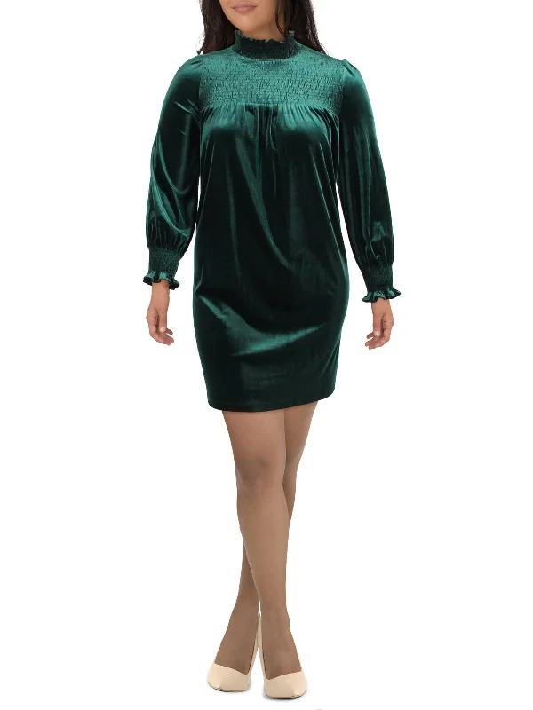 Instant Savings Womens Velvet Smocked Shift Dress