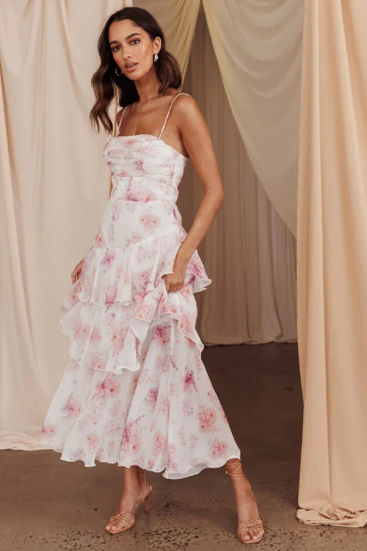 Lowest Price Veda Tiered Layer Midi Dress Floral Blush