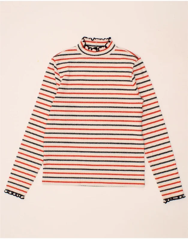 Weekend Flash Sale J. CREW Womens Turtle Neck Jumper Sweater UK 12 Medium White Striped Weekend Flash Sale J. CREW Womens Turtle Neck Jumper Sweater UK 12 Medium White Striped
