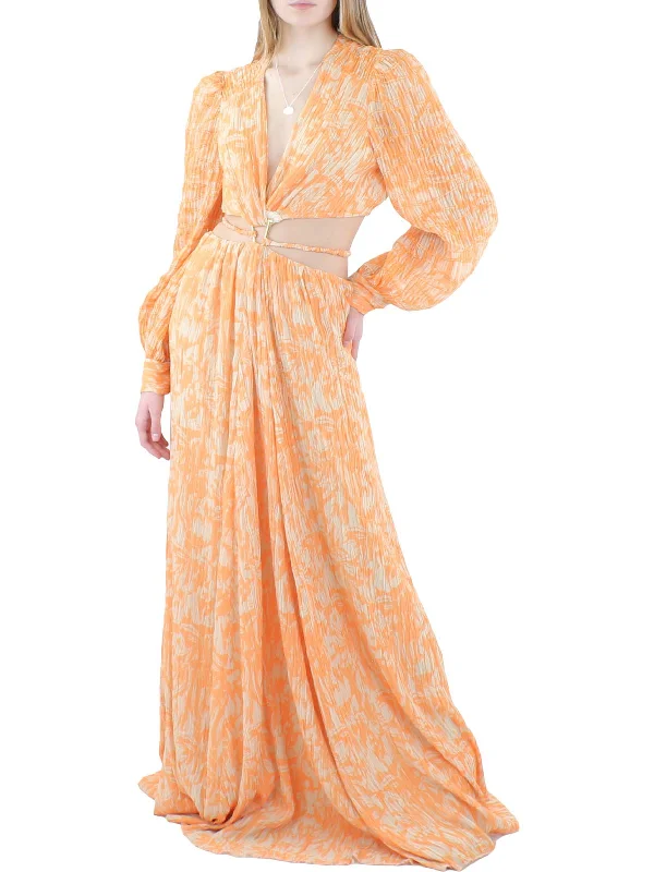 Savings Alert Womens Printed Crinkled Maxi Dress