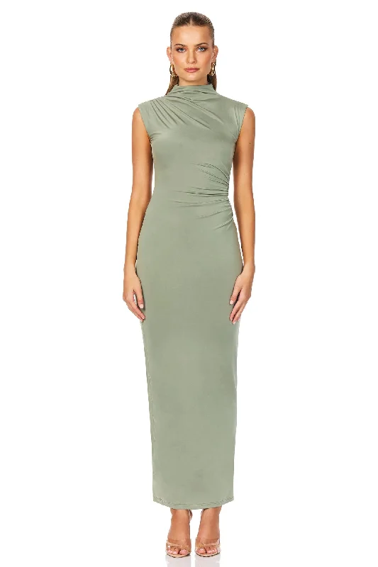 Overstock Nookie Olivia High Neck Midi Dress - Sage