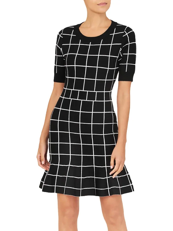Flash Deals Womens Window Pane Knee Sweaterdress