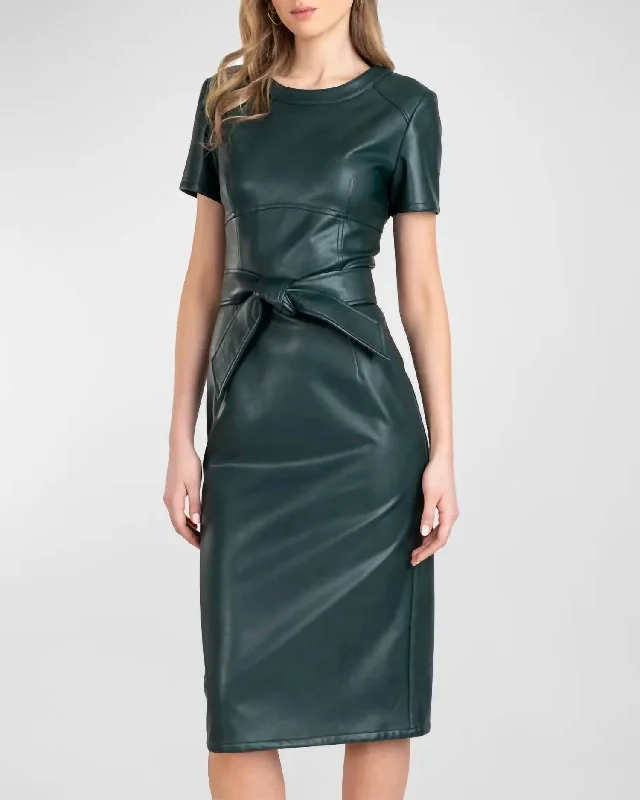 Blowout Sale Rhonda Leather Dress in Forest