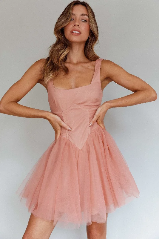 Steals and Deals La Ballerine Layered Mesh Mini Dress Lipstick