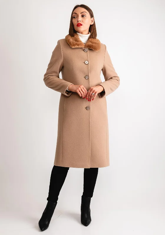 Best Bargains Christina Felix Faux Fur Collar Wool Cashmere Coat, Beige