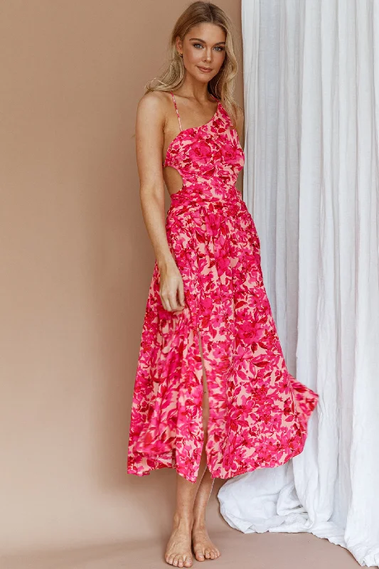 Special Offer Destination Open Back Midi Dress Floral Pink