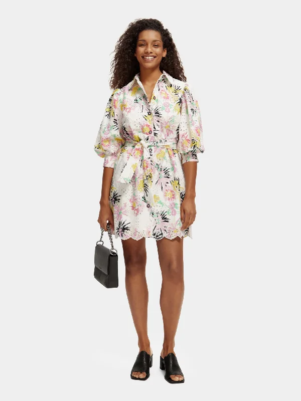 Early Access Puff sleeve embroidered shirt dress
