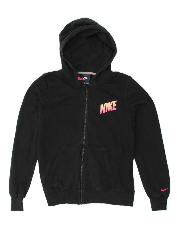 Exclusive Savings NIKE Womens Graphic Zip Hoodie Sweater UK 12 Medium Black Cotton