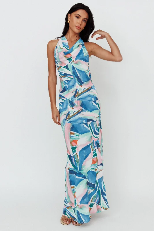 YEAR-End Sale Cassiopeia Open Back Maxi Dress Abstract Blue