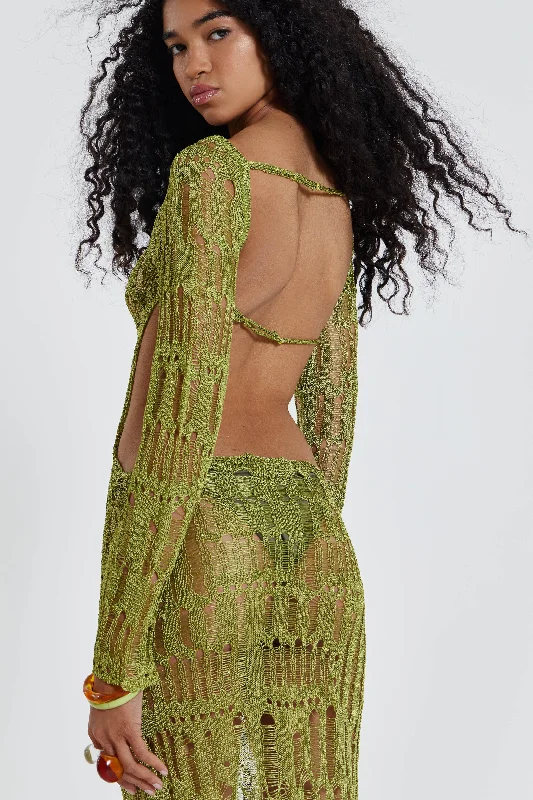 TIME-Limited Offer Moss Green Metallic Umbra Maxi Dress