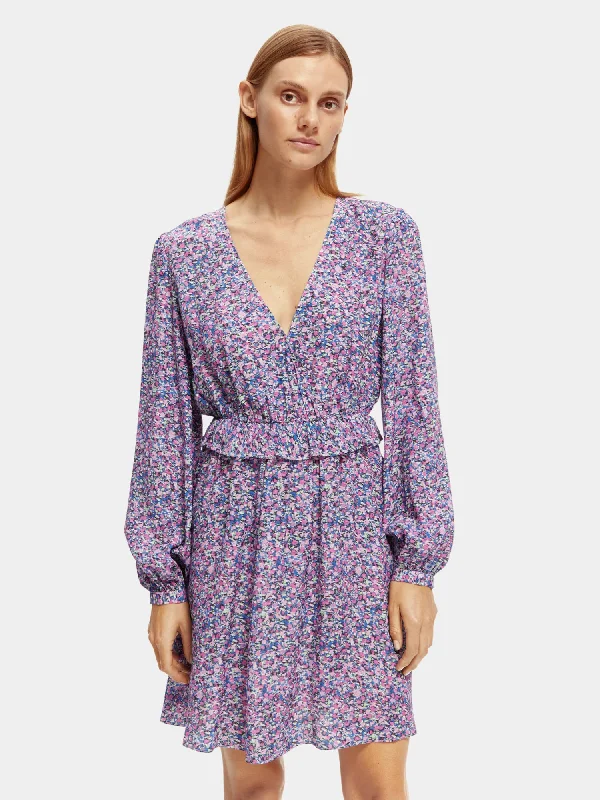 Loyalty Reward Long sleeved printed v-neck mini dress