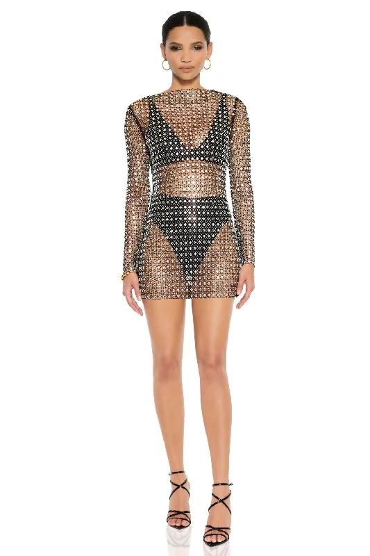 Savings Spectacular Nookie Fame Long Sleeve Mini Dress - Silver