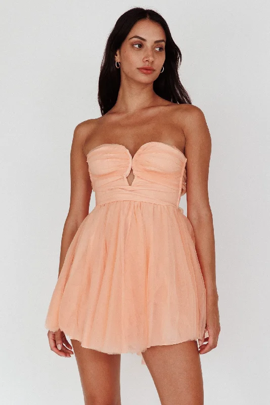 Great Deals Summer Sweetheart Bow Back Mesh Mini Dress Peach