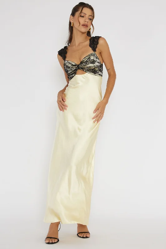 Act Fast Claribel Lace Bust Maxi Dress Lemon