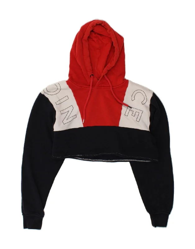 Bargain Blast NICCE Womens Crop Graphic Hoodie Jumper UK 10 Small Black Colourblock