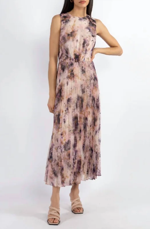 The Best Prices Print Silk Crinkle Chiffon Dahlia Dress in Violet Multi
