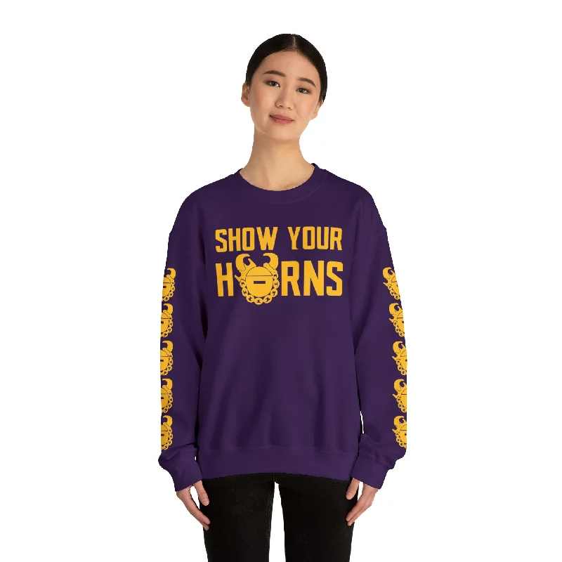 Price Reduction Unisex Heavy Blend™ Crewneck - Show Your Horns + Game Day Helmet (Sleeves)