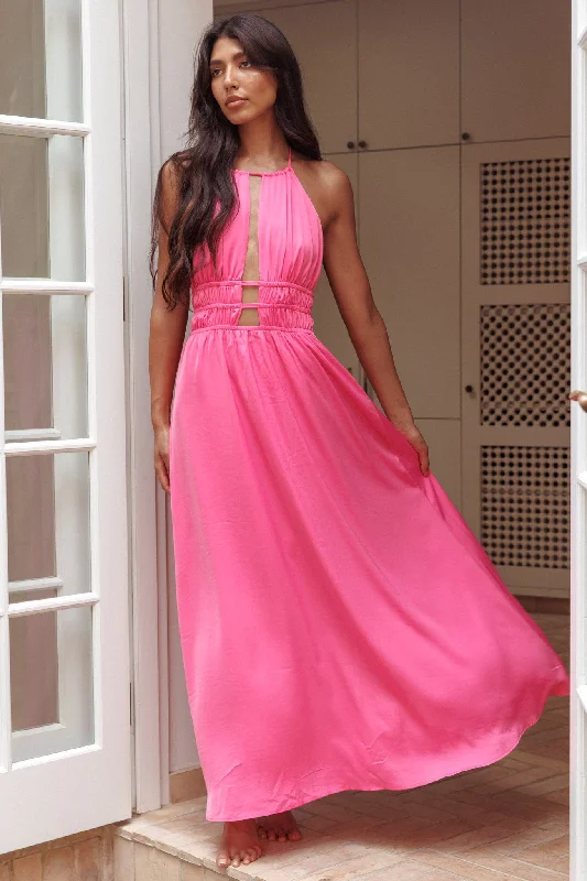 The Best Prices Cyndi Open Back Halterneck Maxi Dress Hot Pink