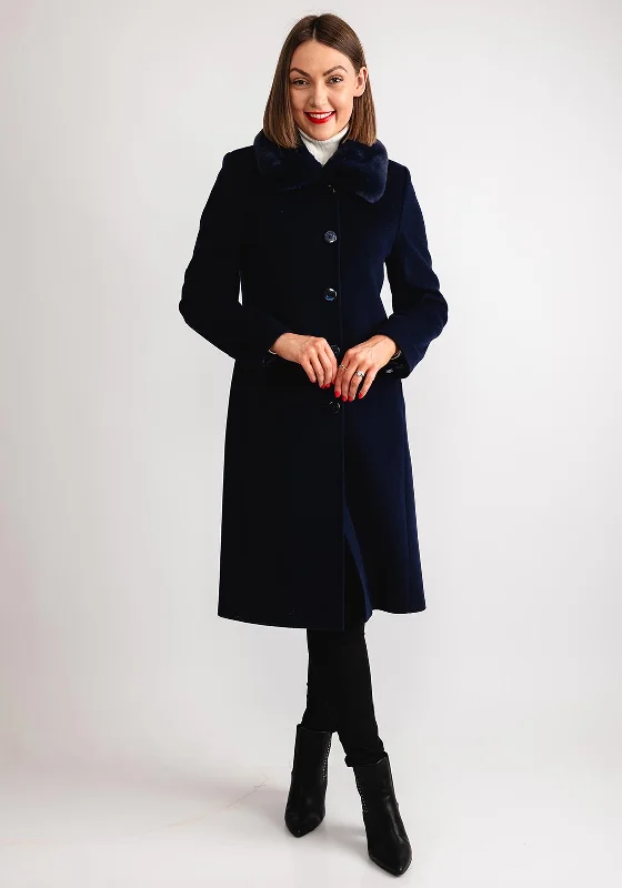 Big Discounts Christina Felix Faux Fur Collar Wool Cashmere Coat, Navy