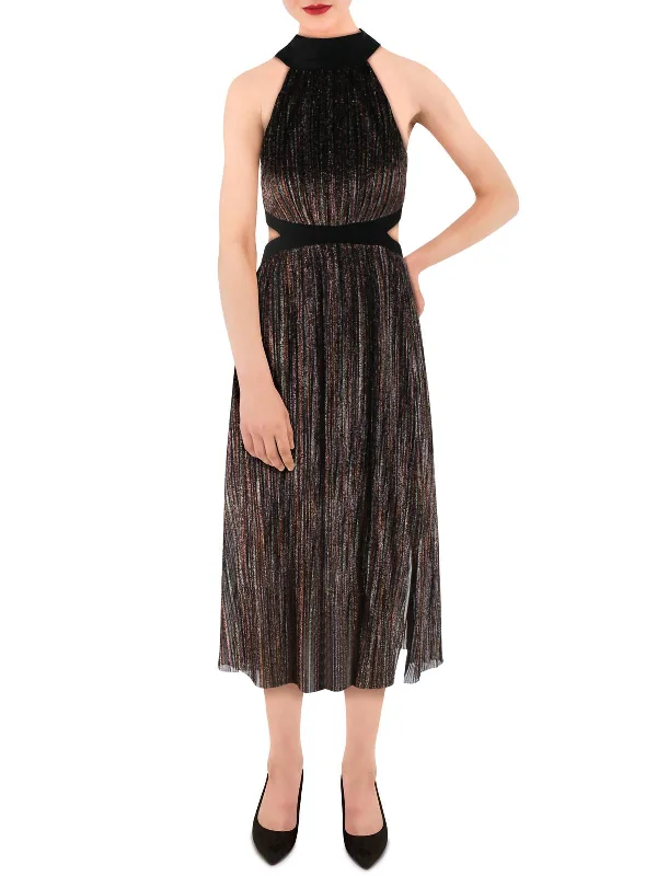 New Arrival Womens Metallic Pleated Cocktail Dress