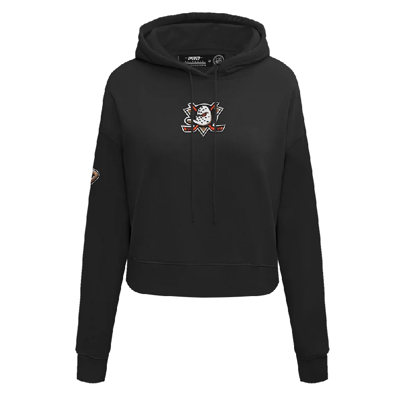 Great Deals NHL ANAHEIM DUCKS CLASSIC WOMEN'S CROPPED PO HOODIE (BLACK)