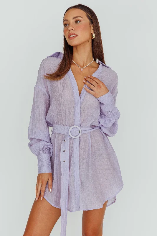 Year-End Sale Sady Long Sleeve Shirt Mini Dress Lilac
