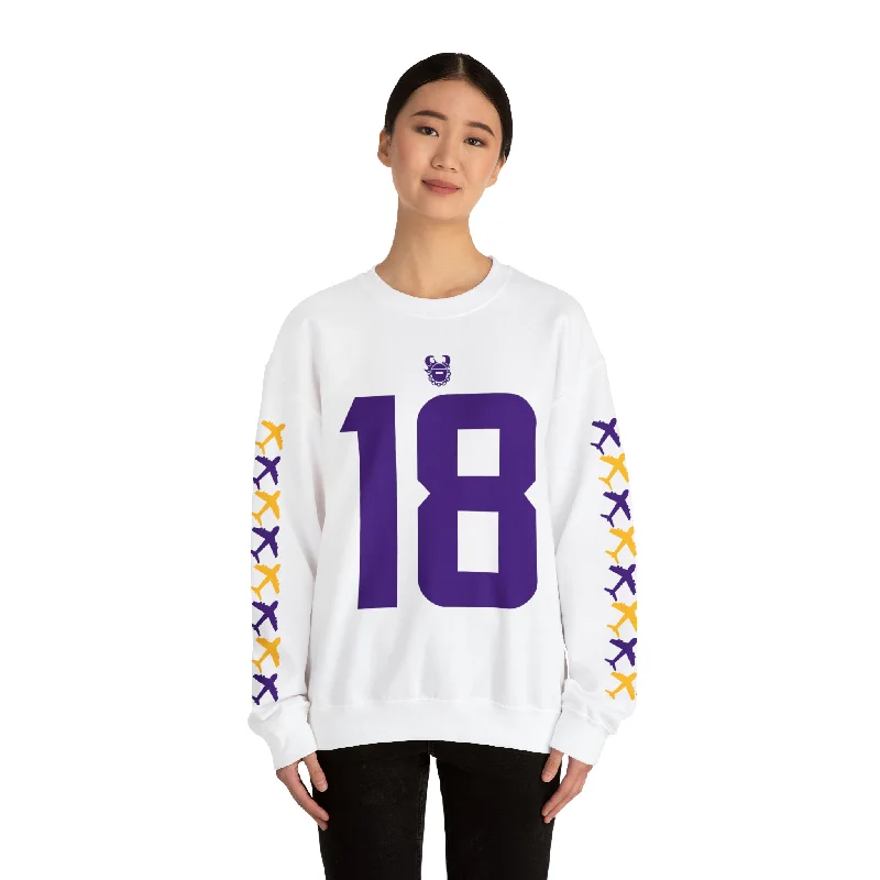 Crazy Savings Unisex Heavy Blend™ Crewneck - Jersey #18 + Jet Planes (Sleeves)