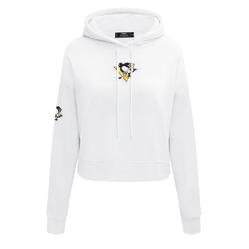 Midnight Madness NHL PITTSBURGH PENGUINS CLASSIC WOMEN'S FLC CROPPED PO HOODIE (WHITE)