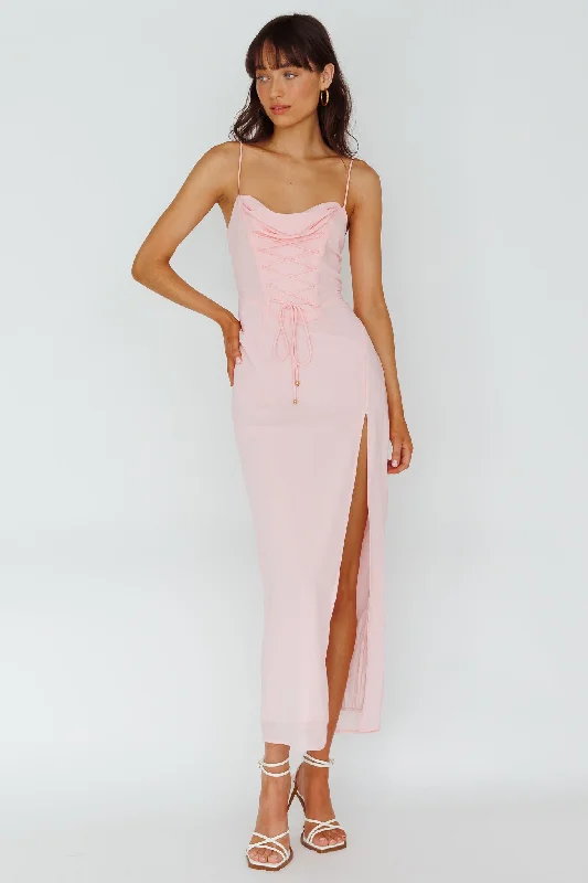 Weekend Flash Sale Ryanna Laced Bodice Split Midi Dress Pink