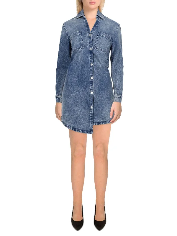 Great Deals Eliza Womens Distressed Long Sleeves Shirtdress