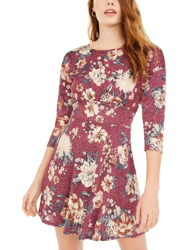Act Fast Womens Floral Metallic Fit & Flare Dress