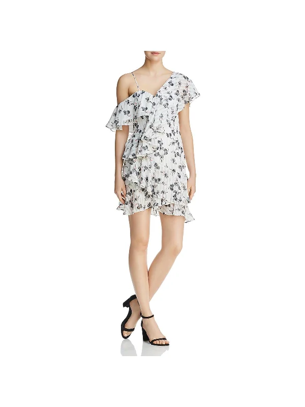 Low Prices Womens Cold Shoulder Floral Print Mini Dress