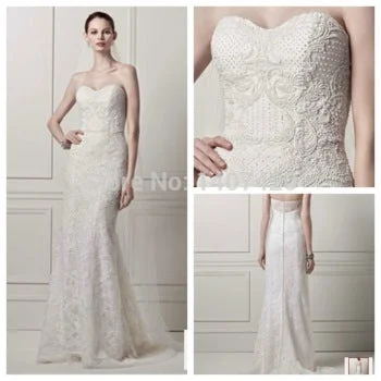 Price Reduction Oleg Cassini Strapless Lace Sheath Gown with Pearl Beading / CW
