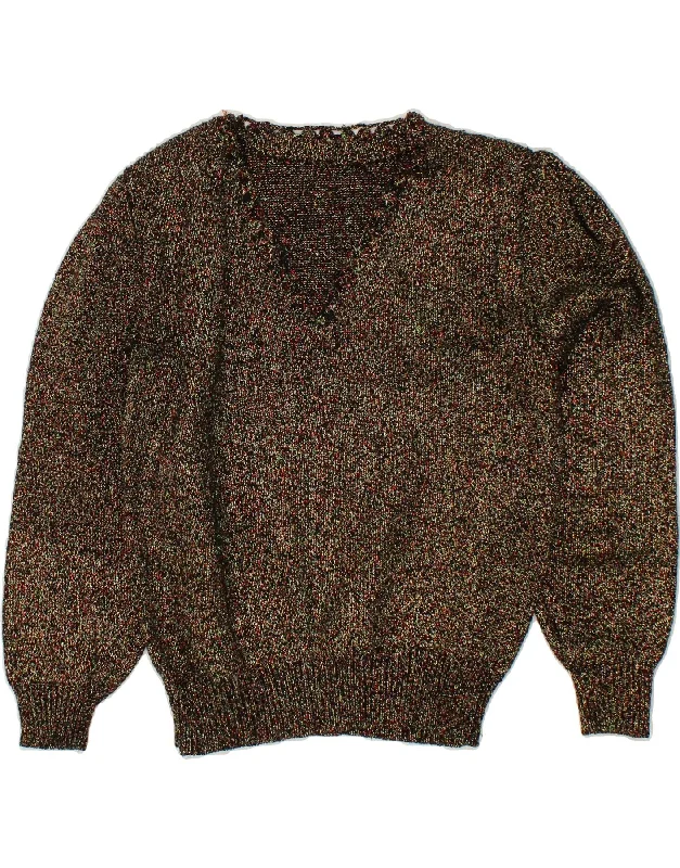 Price Drop VINTAGE Womens Oversized V-Neck Jumper Sweater UK 10 Small Gold