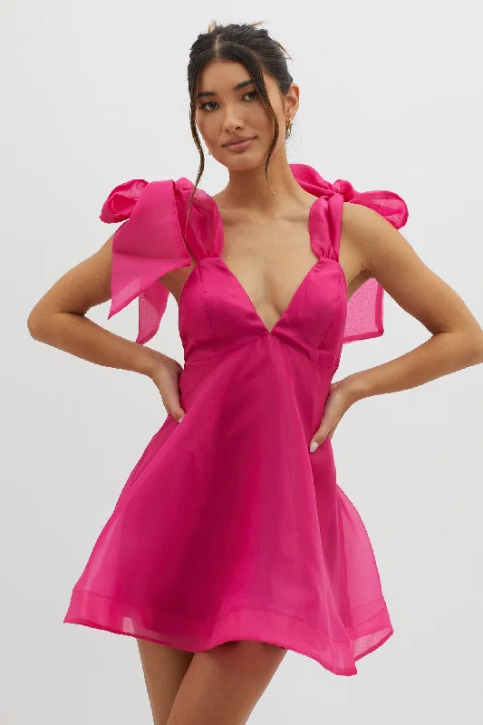 Huge Discounts Chantilly Tied Shoulder Mini Dress Fuchsia